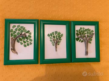 Set tre quadri vetri di mare alberi