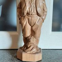 Statua Pastorello con Cane Scolpita in Legno