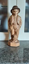 Statua Pastorello con Cane Scolpita in Legno