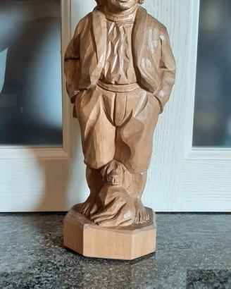 Statua Pastorello con Cane Scolpita in Legno