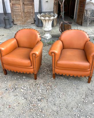 Coppia di poltrone vintage in pelle color cognac