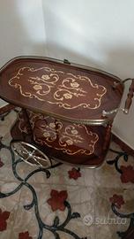 Carrello bar vintage in legno intarsiato