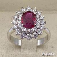 ANELLO ORO 18kt. CON DIAMANTI E RUBINO NATURALE