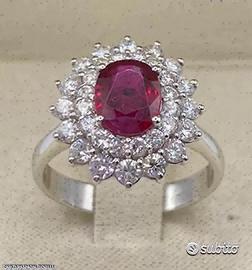 ANELLO ORO 18kt. CON DIAMANTI E RUBINO NATURALE