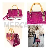 BORSA D TRACOLLA V73 RIGIDA VIOLA CON MANICI BAMBU