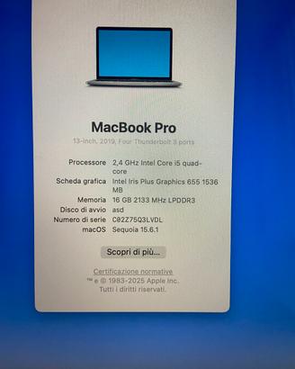 Macbook Pro 13” touchbar OS Sequoia 15.6.1