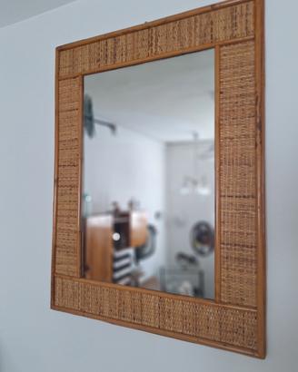 Specchio da parete in bambù anni '70