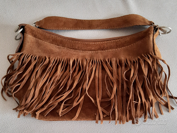 Borsa pelle scamosciata con frange nuova