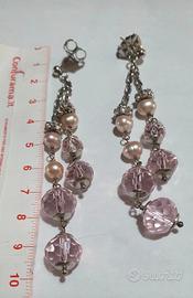 orecchini argento cristalli e perle