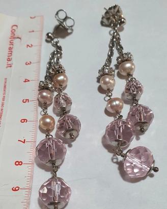 orecchini argento cristalli e perle