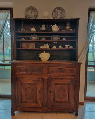 Antica credenza francese '600 con piattaia legno