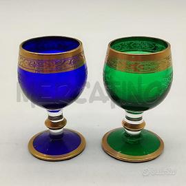 BICCHIERINI VETRO BLU VERDE 24KT GOLD