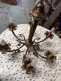 Lampadario vintage in metallo bronzato