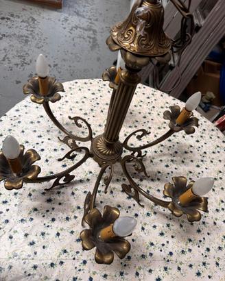 Lampadario vintage in metallo bronzato