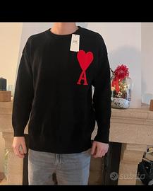 Maglione ami paris nero con logo rosso