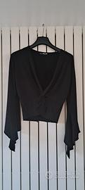Top crop nero donna, maniche lunghe. TG 40/42