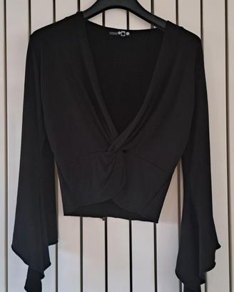 Top crop nero donna, maniche lunghe. TG 40/42