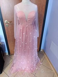 Vestito da cerimonia,lungo, rosa, in tulle