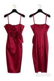 Abito tubino bordeaux con maxi Rosa - taglia S