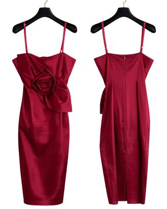 Abito tubino bordeaux con maxi Rosa - taglia S