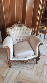 Elegante poltrone (2) vintage in legno e tessuto