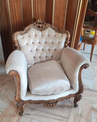Elegante poltrone (2) vintage in legno e tessuto