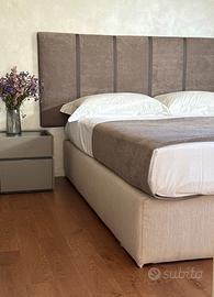 Testata letto artigianale nuova tessuto/vera pelle
