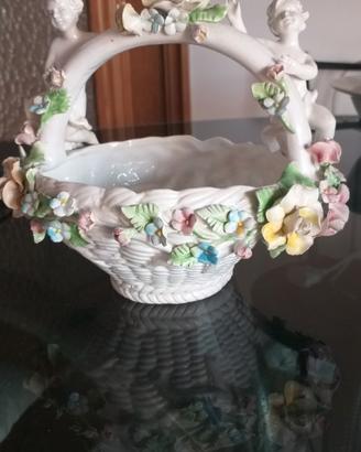 cestino in ceramica con fiorellini -
