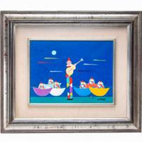 Quadro tempera su tela "Serenata" di Walter Pozzi