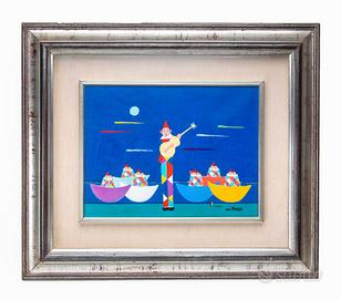 Quadro tempera su tela "Serenata" di Walter Pozzi