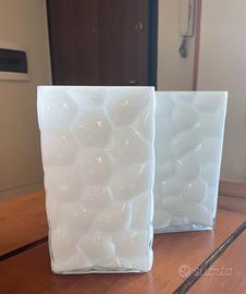 Coppia vasi rettangolari in vetro bianco latte