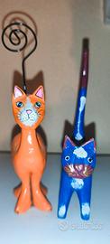 Coppia Statuette Gatti in Legno 