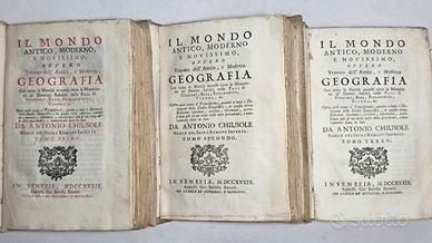 Libro Antico 1739 Trattato Geografia Chiusole 3 v.