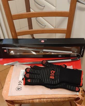 pinza inox e guantoni barbecue