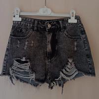 pantaloncini jeans strappati donna neri XS