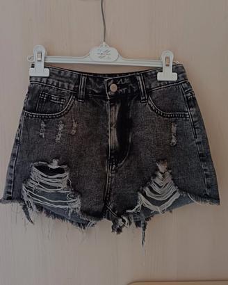 pantaloncini jeans strappati donna neri XS
