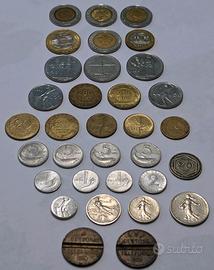 Lotto monete d'epoca Lire gettoni e valuta estera
