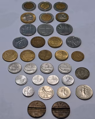 Lotto monete d'epoca Lire gettoni e valuta estera