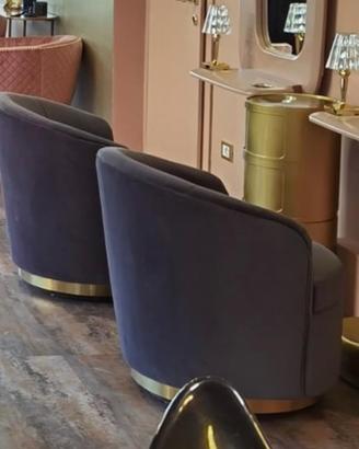 Poltroncine in velluto blu pavone base girevole