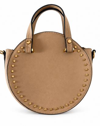 Borsa rotonda tortora con borchie e tracolla