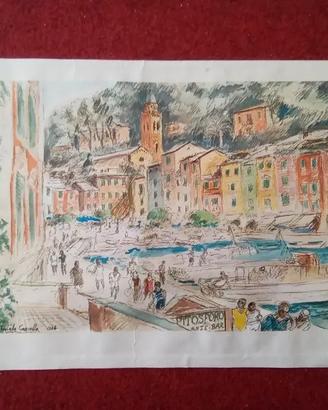 Michele Cascella Portofino litografia 30 x 20