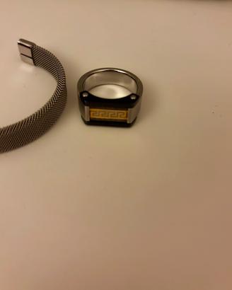 Set Bracciale e Anello da Uomo in Acciaio