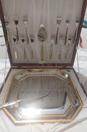 Set forchette e vassoio acciaio oro Gottinghen