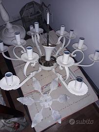 Lampadario chandelier ottone verniciato bianco