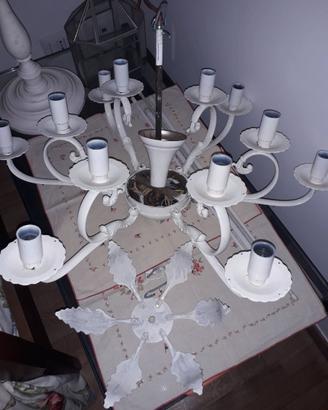 Lampadario chandelier ottone verniciato bianco