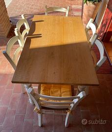 6 sedie in legno, seduta paglia verniciate bianche