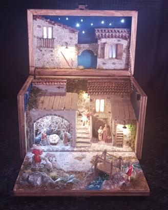 Presepe in bauletto di legno fatto a mano