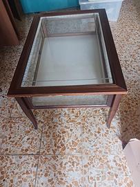 tavolino stile liberty vetro legno apribile