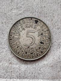 Moneta 5 Marchi tedeschi 1966 argento.