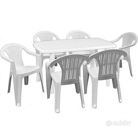 Kit tavolo+sedie+sdraio da giardino in plastica